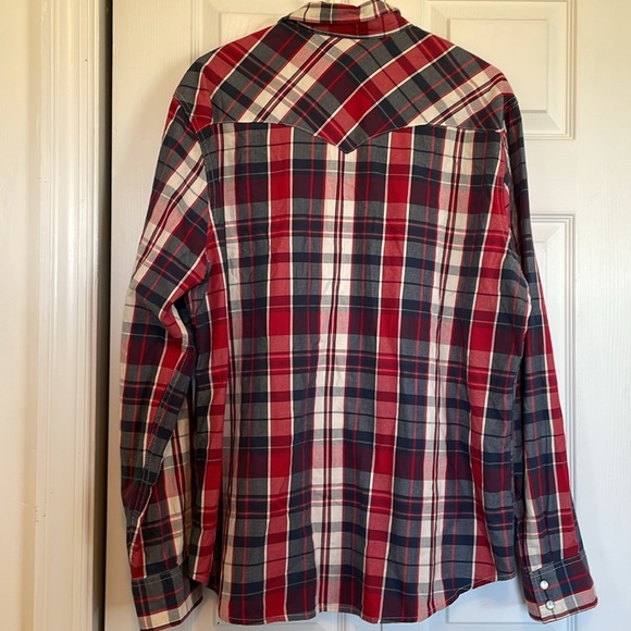 Men’s XXL Levi pearl snap Red/Blue Plaid Button down Shirt western cowboy rodeo - Picture 9 of 9
